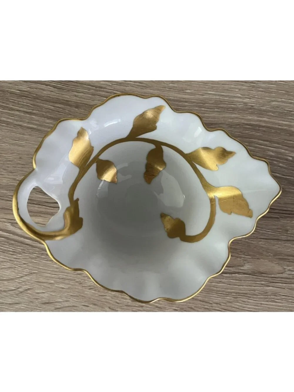 Vtg Schumann Germany Gold Leaf Porcelain Creamer Bowl Scalloped Rim European MCM